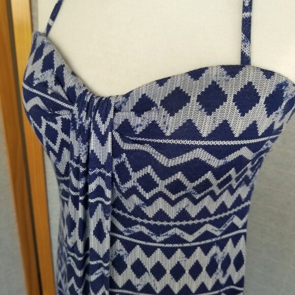 Skye Demi Bandeau Dress Size Large Built-in Bra Stretch Knit Halter Tie Indigo - Picture 3 of 11